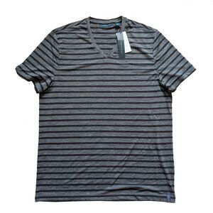 Perry Ellis Striped Gray V-Neck Shirt